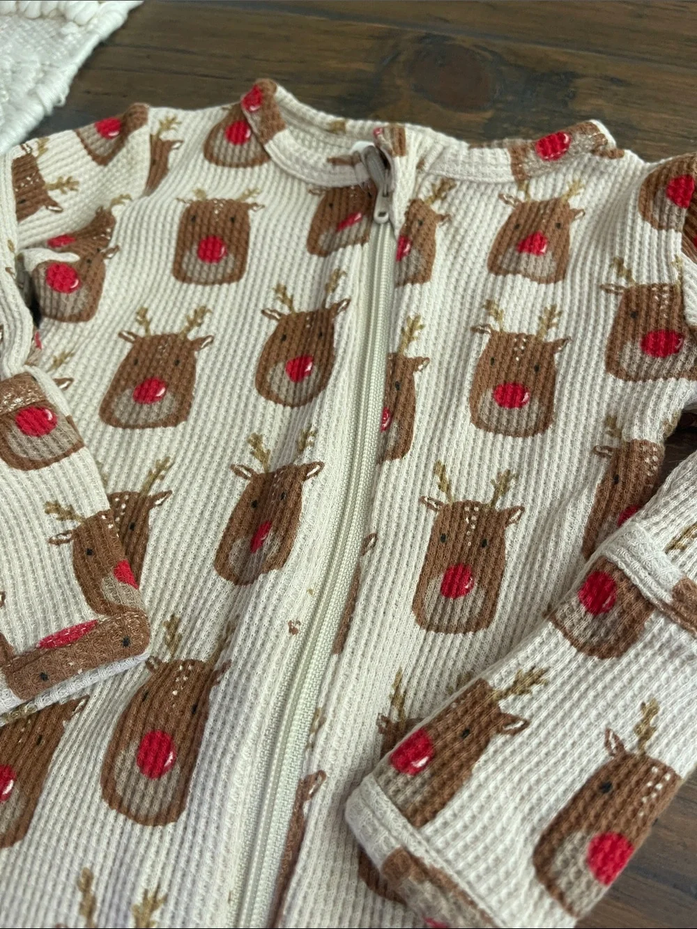 Spearmint Love- Beige Reindeer Footed One-Piece